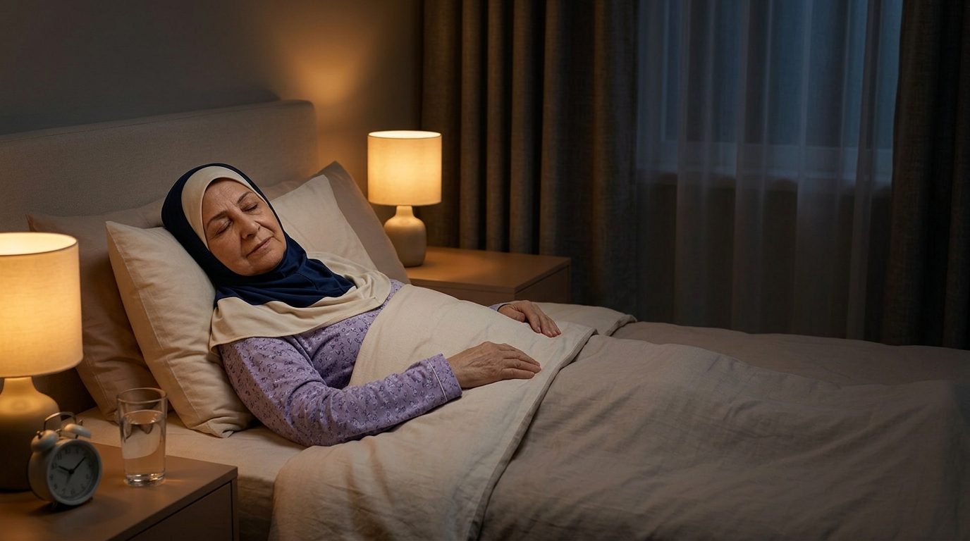 خواب آرام شبانه سالمندان در اتاق خواب تاریک و دنج
